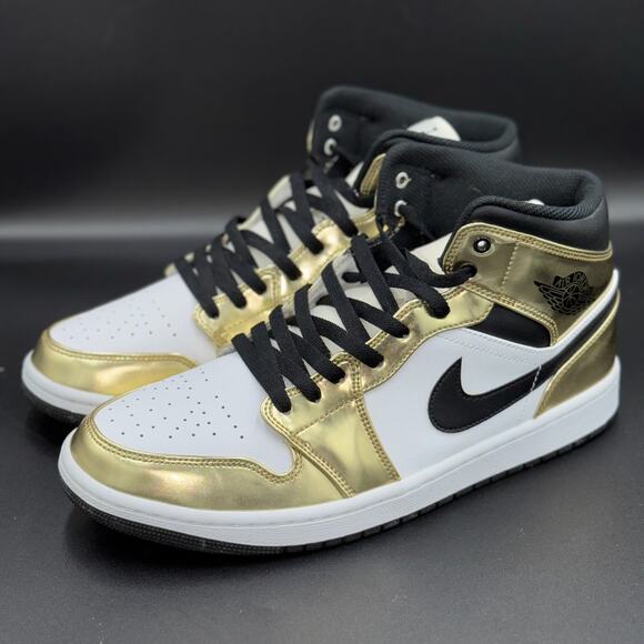 Jordan 1 Mid Metallic Gold Black White